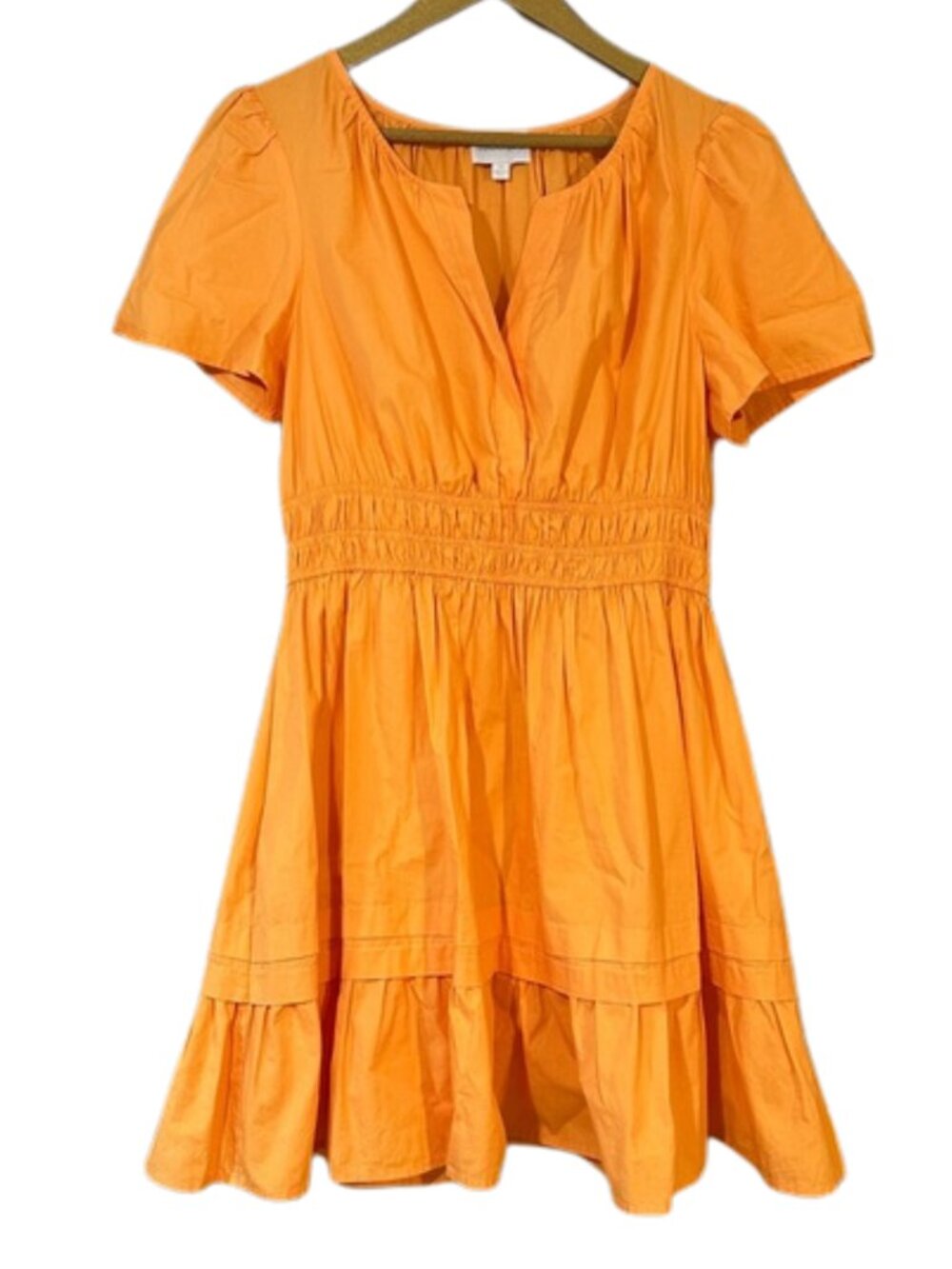 Sugarlips Orange Cotton Mini Dress Size M Smocked Tiered Babydoll